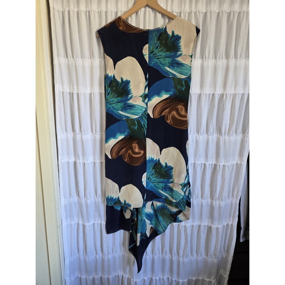Coquille Anthropologie Tropical Midi Floral Silk Dress Boho Coastal Blue Whimsy - Picture 3 of 5
